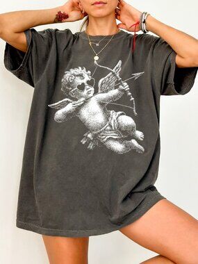 Comfort Colors Halftone Cupid Valentine's Day Tee Pepper NWT